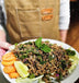 Plant-based Thai larb made with The Better Butchers ground, fresh mint, cilantro, and red onion, served with lettuce cups, carrot, and lime