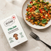 The Better Butchers Italian plant-based ground packaging beside a scramble bowl with peppers, spinach, black beans, and tofu
